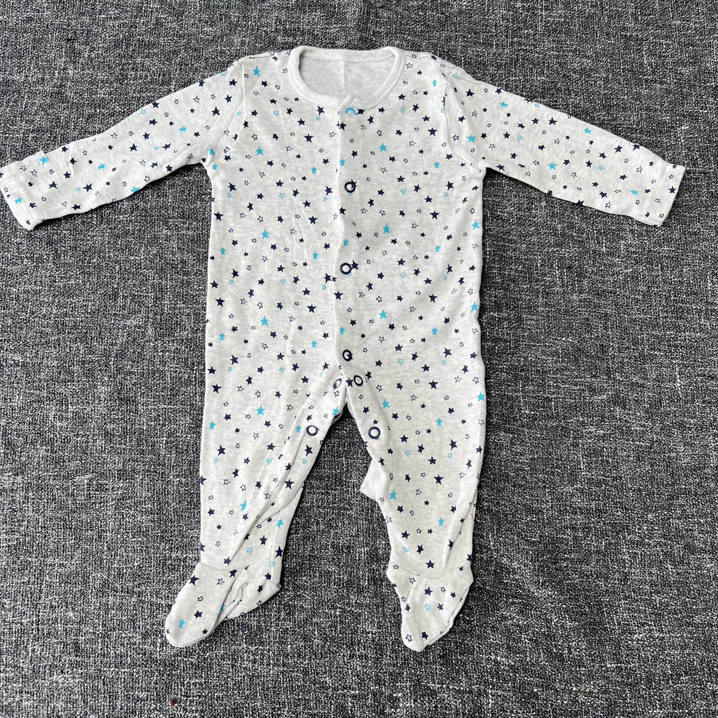 Boys 0-3 Month Grey With Blue Stars Sleepsuit