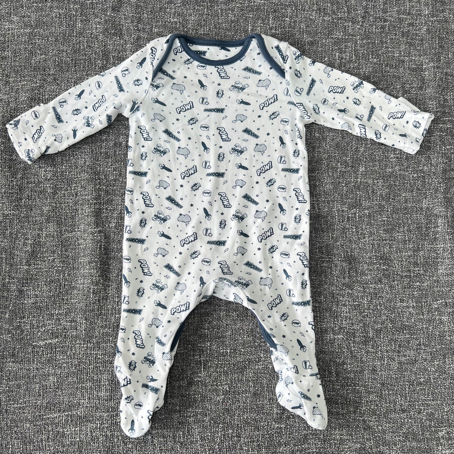 Boys 0-3 Month Blue & White Cartoon Sounds Sleepsuit