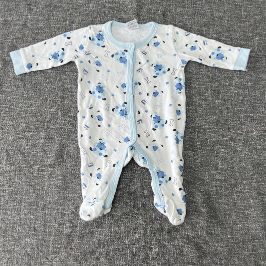 Boys 0-3 Month Blue & White Doggy Sleepsuit