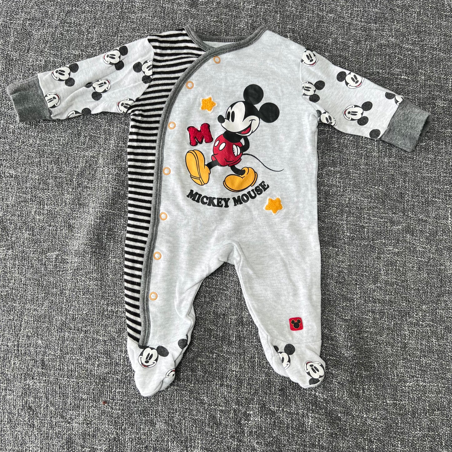 Boys 0-3 Month Grey & Black "Mickey Mouse" Sleepsuit