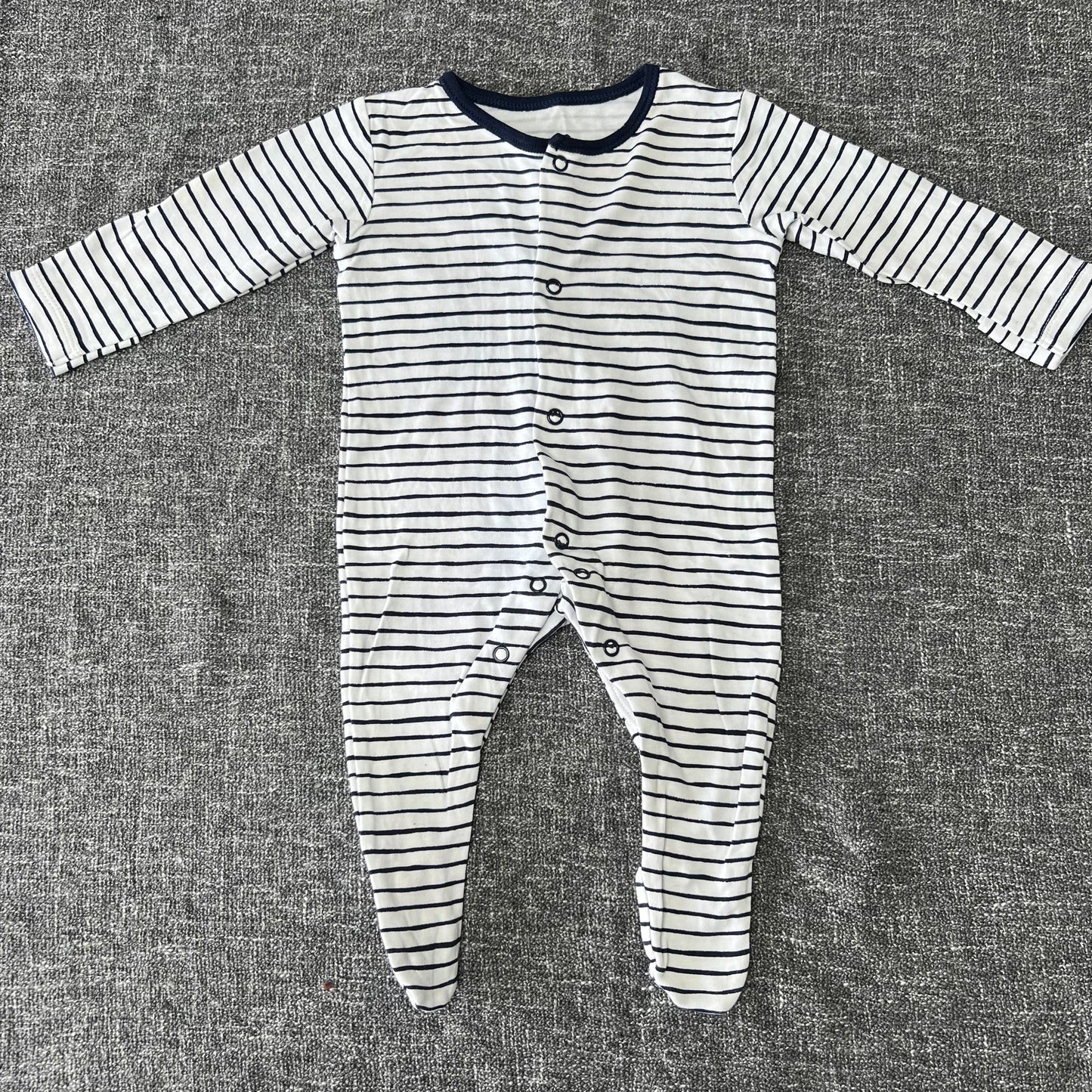 Boys 0-3 Month White & Blue Striped Sleepsuit