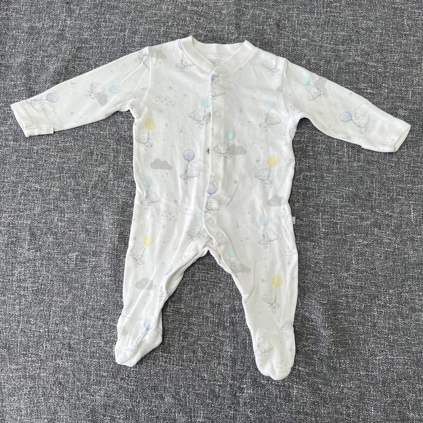 Boys 0-3 Month White "Tiny Tatty Teddy" Sleepsuit