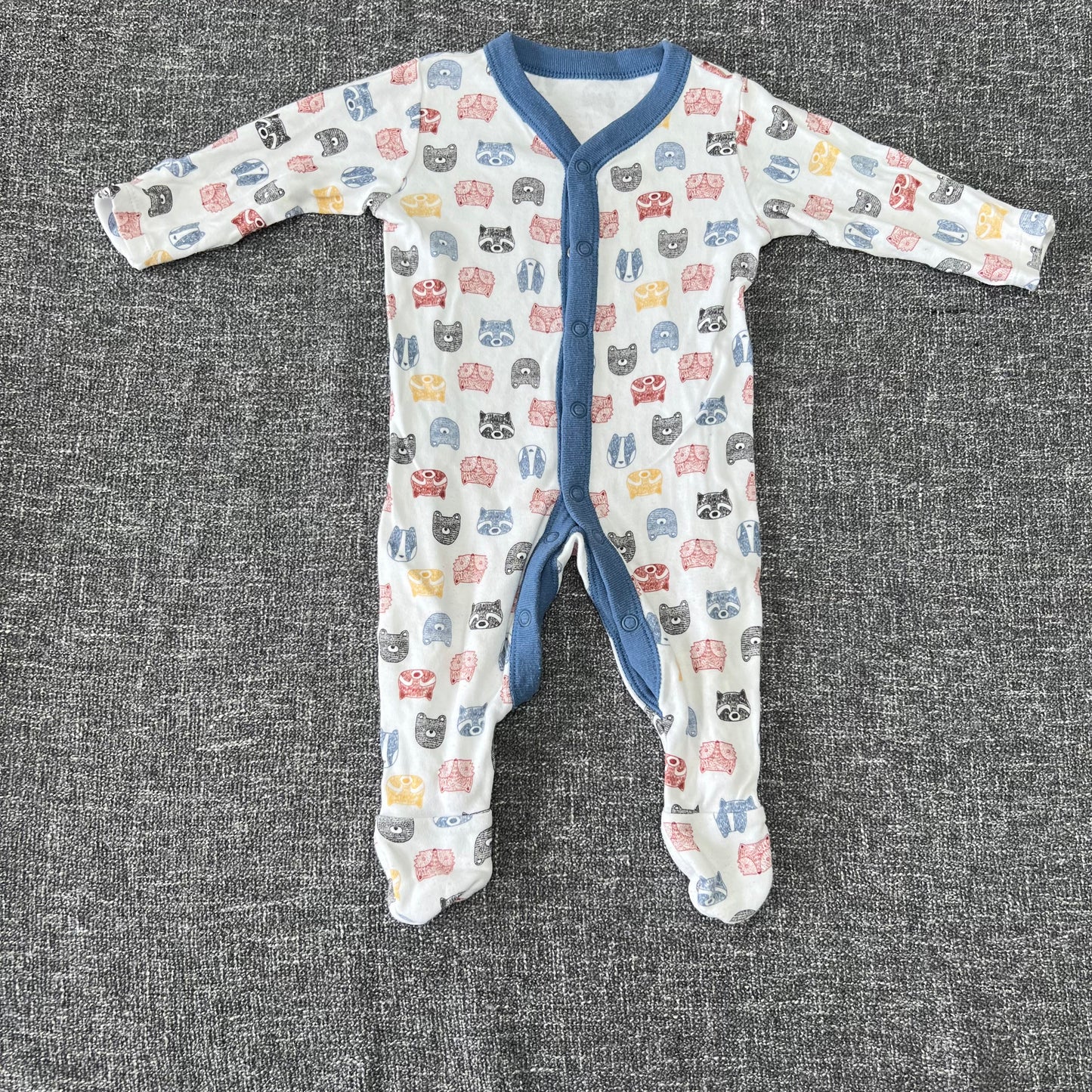 Boys 0-3 Month White & Blue Animal Heat Sleepsuit