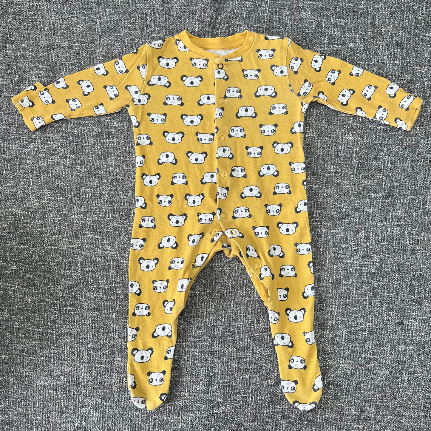 Boys 0-3 Month Yellow Koala & Panda Head Sleepsuit