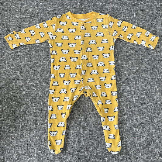 Boys 0-3 Month Yellow Koala & Panda Head Sleepsuit