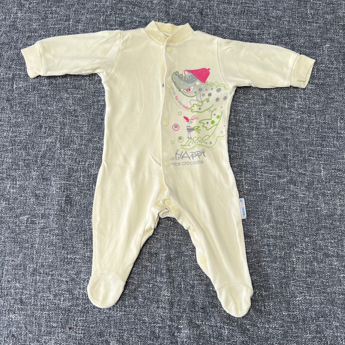 Boys 0-3 Month Yellow "Animals for little baby, and happy nice crocodile" Sleepsuit (PIP)