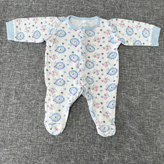 Boys 0-3 Month White & Blue "Roarly Cute" Sleepsuit