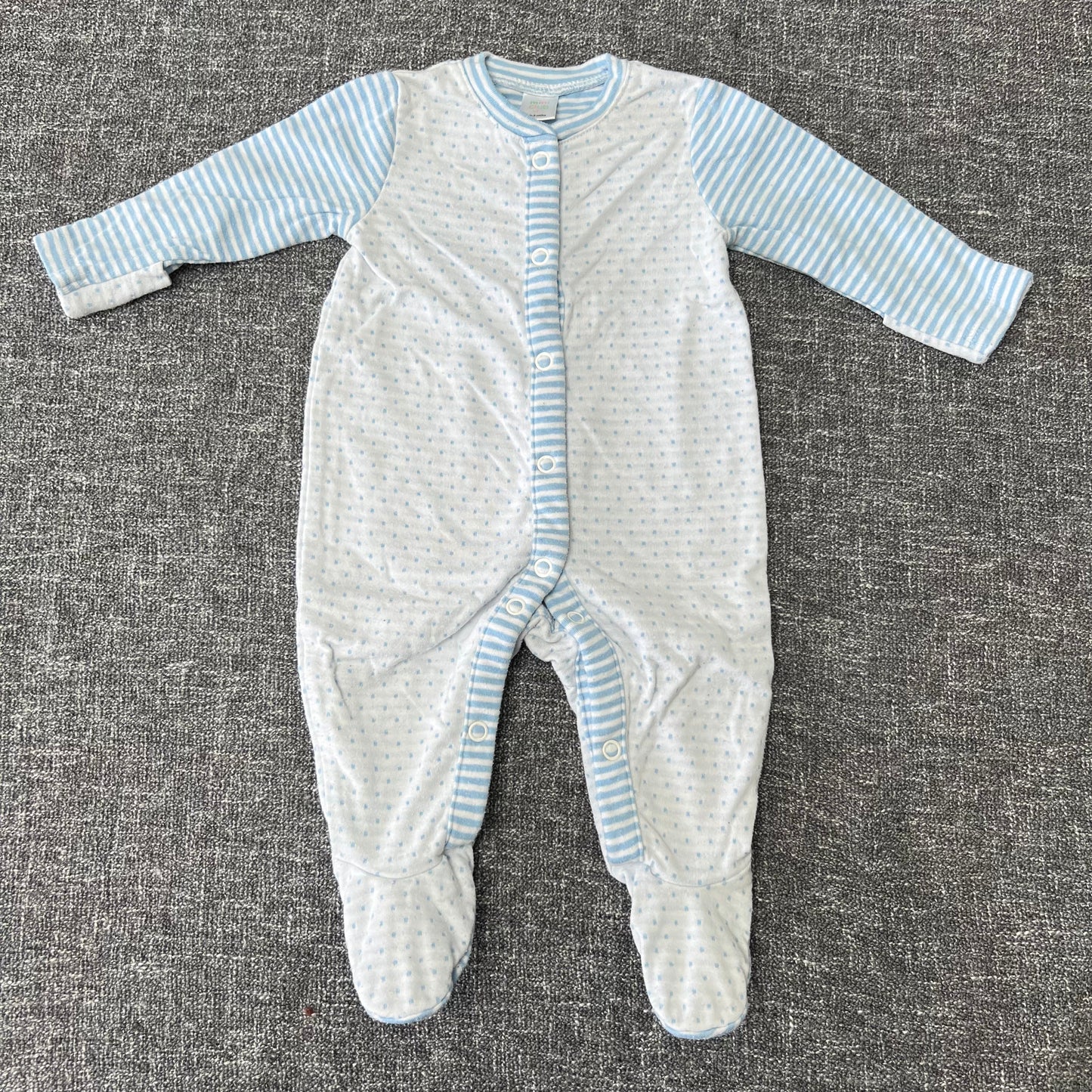 Boys 0-3 Month Blue & White Spots & Stripes Sleepsuit (PIP)