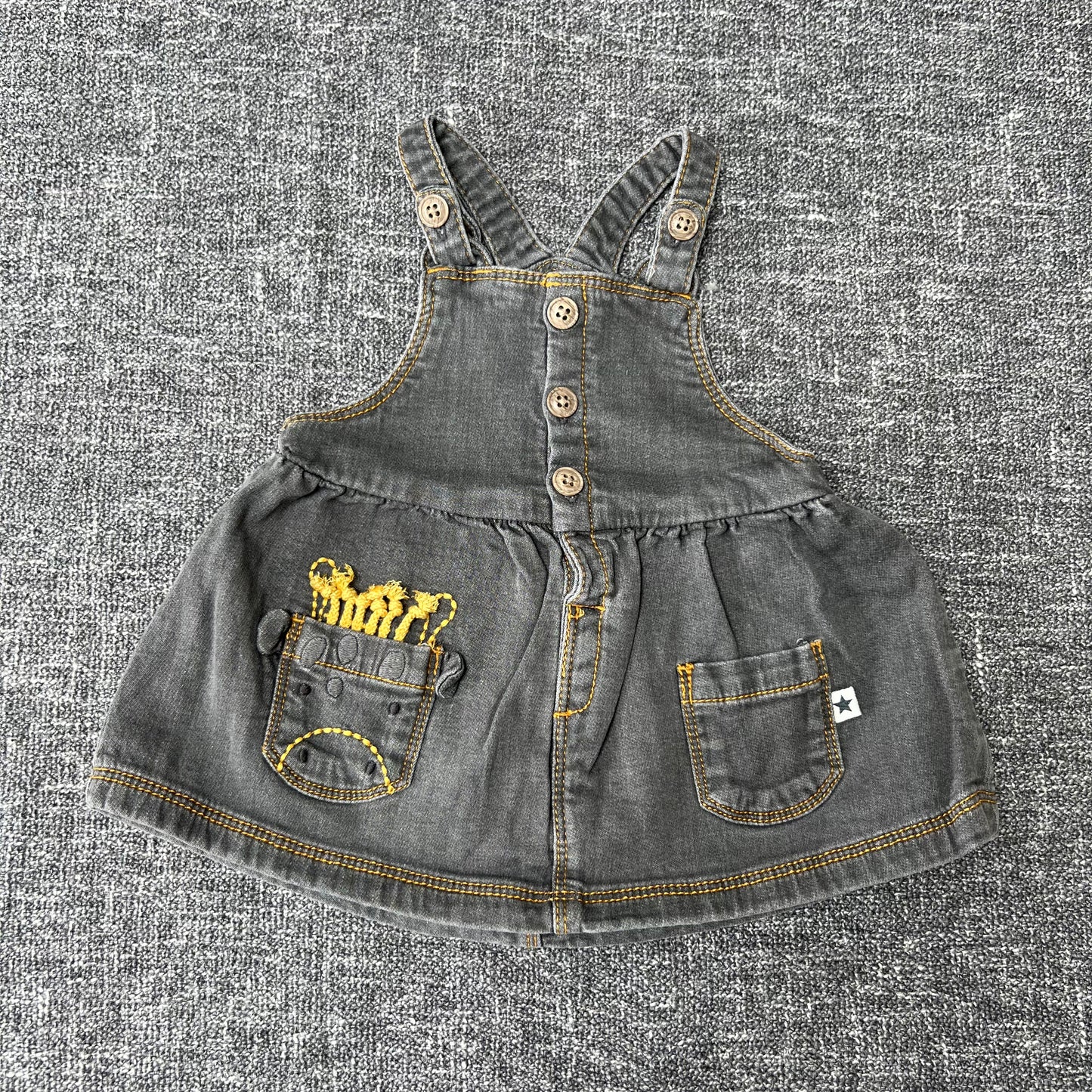 Girls 0-3 Month Grey Denim Giraffe Pinafore Dress