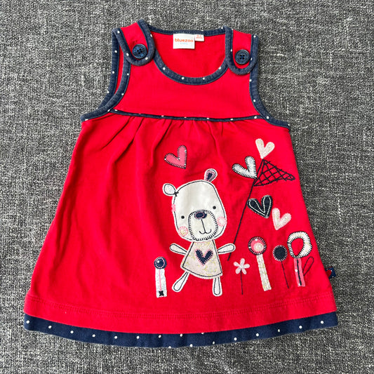 Girls 0-3 Month Red Bear Pinafore Dress