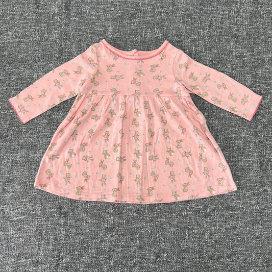 Girls 0-3 Month Peach Rabbit Long Sleeved Dress