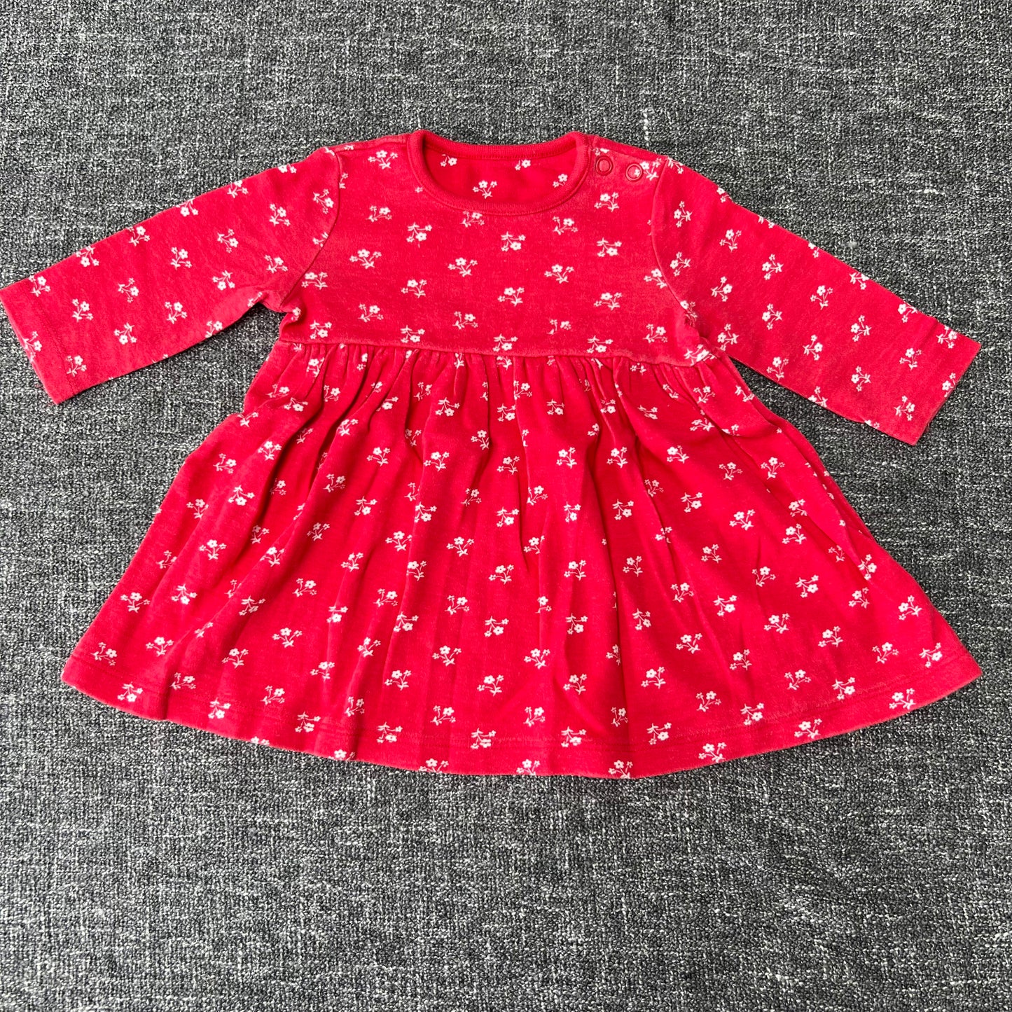 Girls 0-3 Month Red & White Floral Long Sleeved Dress