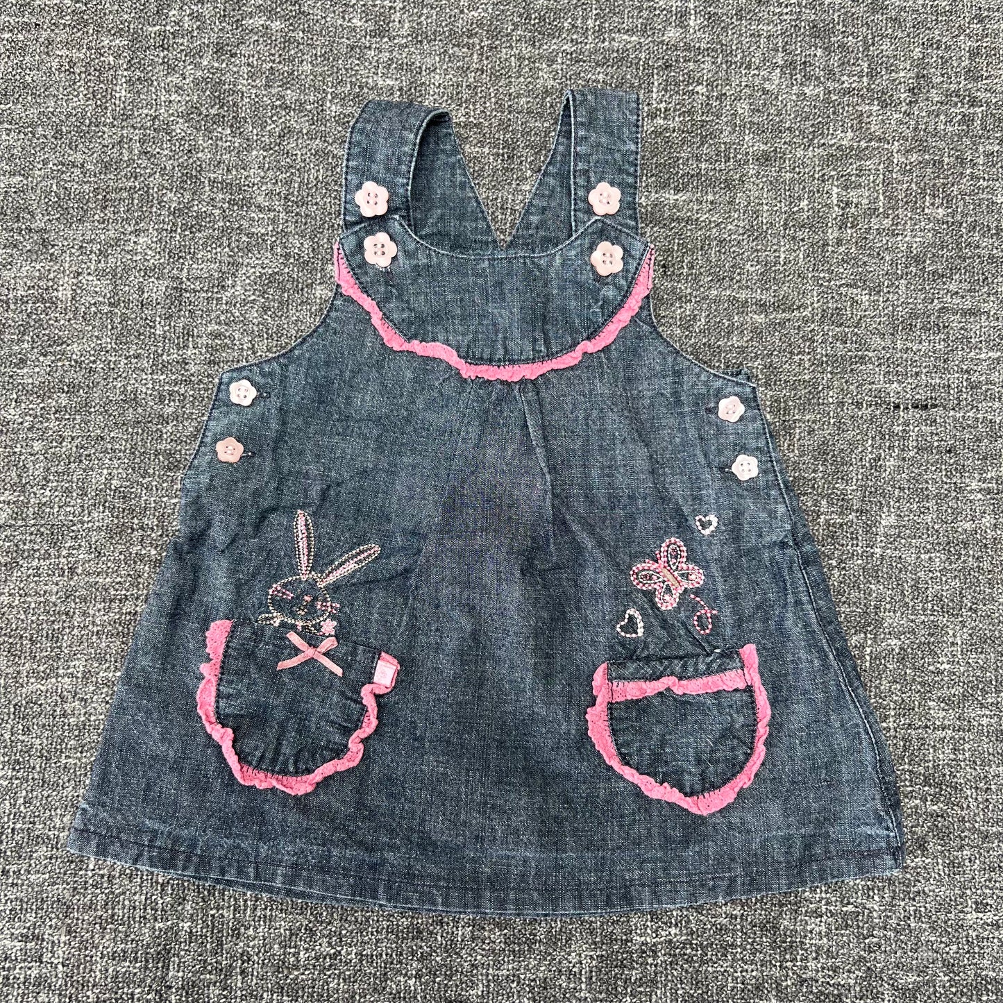 Girls 0-3 Month Blue Denim Bunny Pinafore Dress