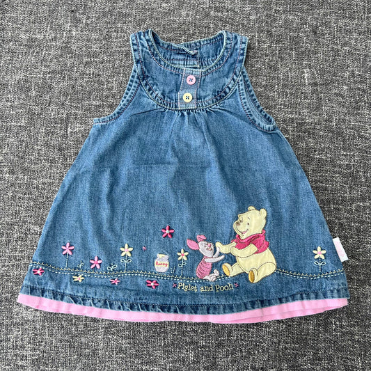 Girls 0-3 Month Blue Denim Disney "Piglet & Pooh" Dress