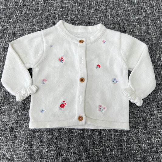 Girls 0-3 Month White Floral Knitted Cardigan