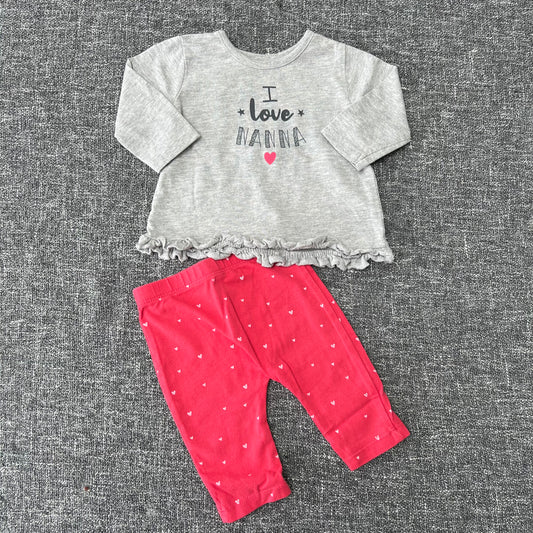 Girls 0-3 Month Pink & Grey "I love Nana" Long Sleeved Top & Leggings Outfit