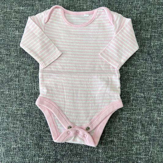 Girls 0-3 Month Pink & White Striped Long Sleeved Bodysuit