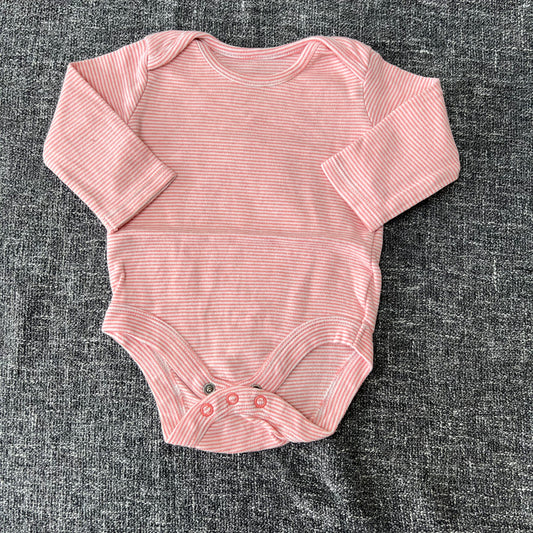 Girls 0-3 Month Peach & White Striped Long Sleeved Bodysuit