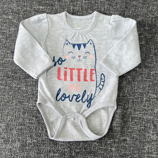 Girls 0-3 Month Grey "So little and lovely" Long Sleeved Bodysuit