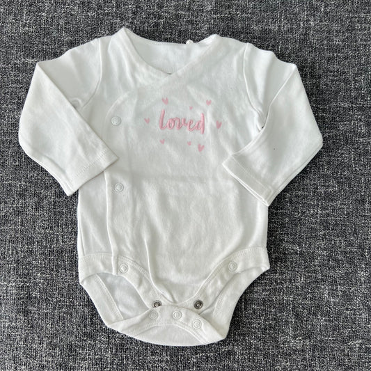 Girls 0-3 Month White "Loved" Long Sleeved Bodysuit