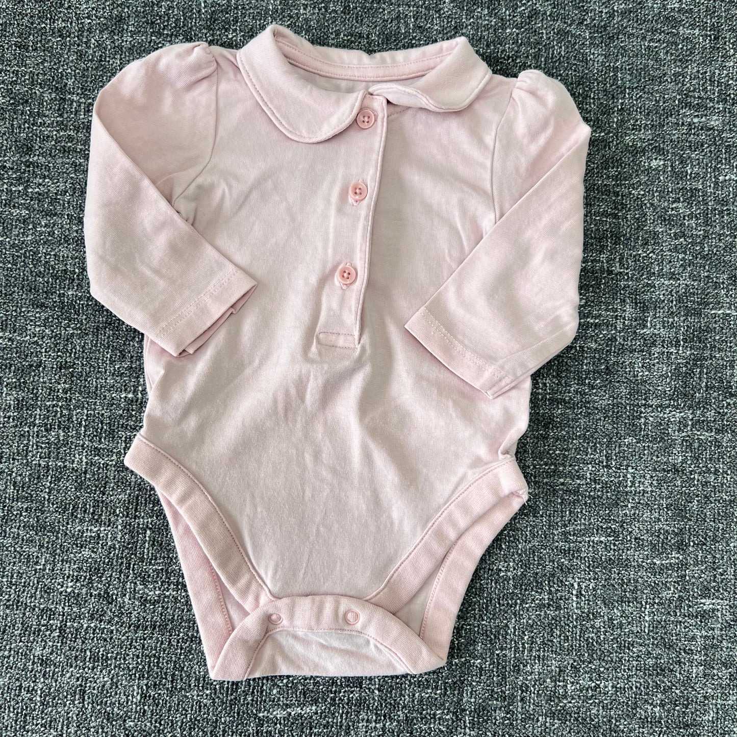 Girls 0-3 Month Plain Pink Collared Long Sleeved Bodsuit