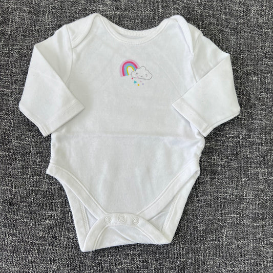 Girls 0-3 Month White Rainbow & Cloud Long Sleeved Bodysuit