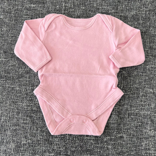 Girls 0-3 Month Plain Pink Long Sleeved Bodysuit