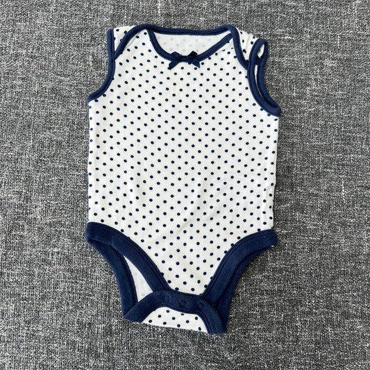 Girls 0-3 Month White With Blue Spots Sleeveless Bodysuit