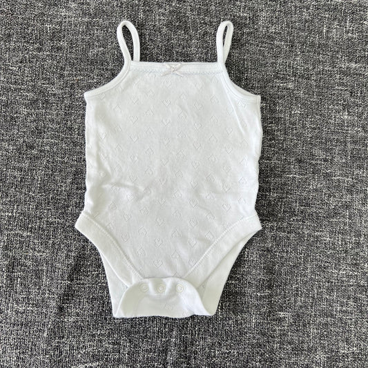 Girls 0-3 Month Plain White Sleeveless Bodysuit With Hearts