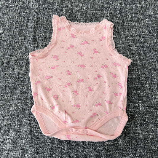 Girls 0-3 Month Pink Floral Sleeveless Bodysuit