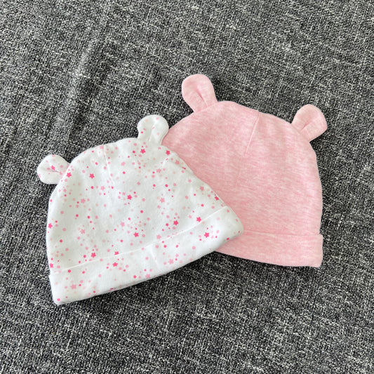 Girls 0-3 Month Pink & White Hats 2Pk