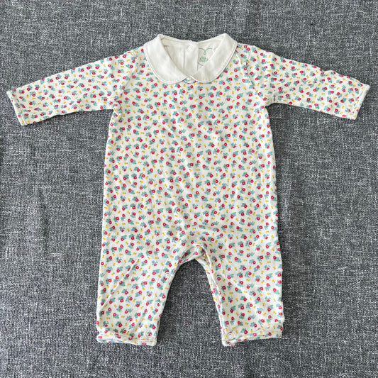 Girls 0-3 Month Beige Floral Collared Romper