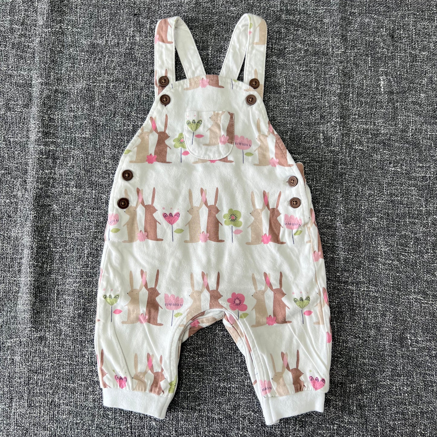 Girls 0-3 Month White Rabbit Light Weight Dungarees