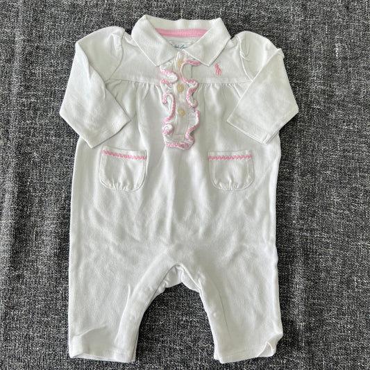 Girls 0-3 Month White & Pink Romper