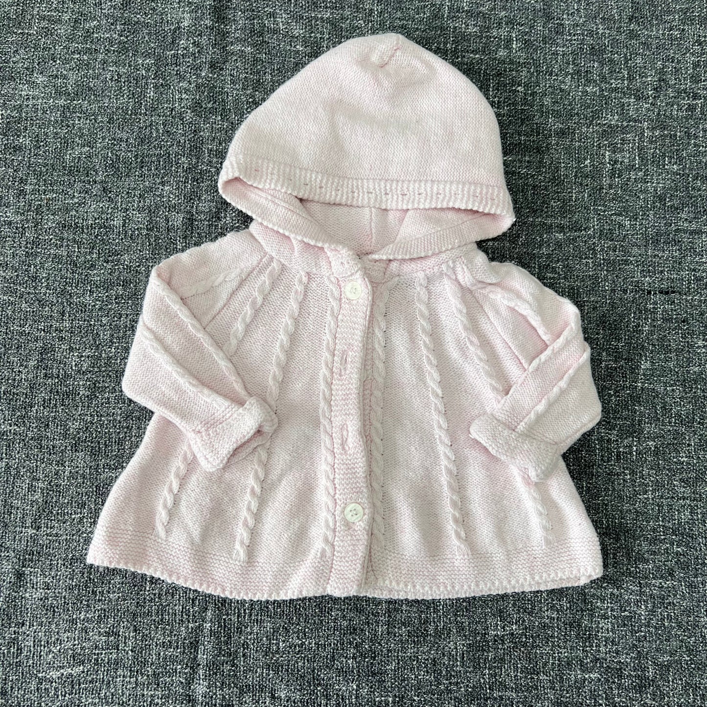 Girls 0-3 Month Pink Knitted Hooded Cardigan