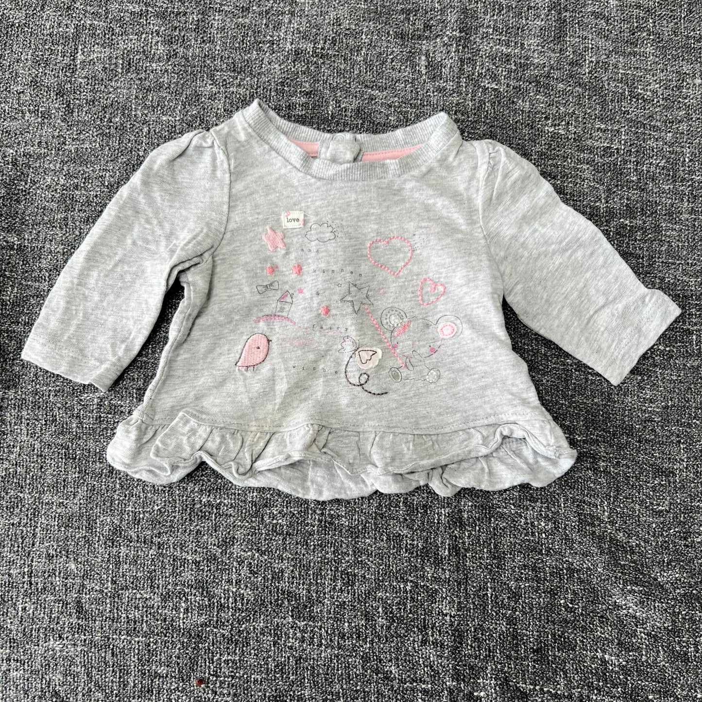 Girls 0-3 Month Grey "Love" Long Sleeved Top