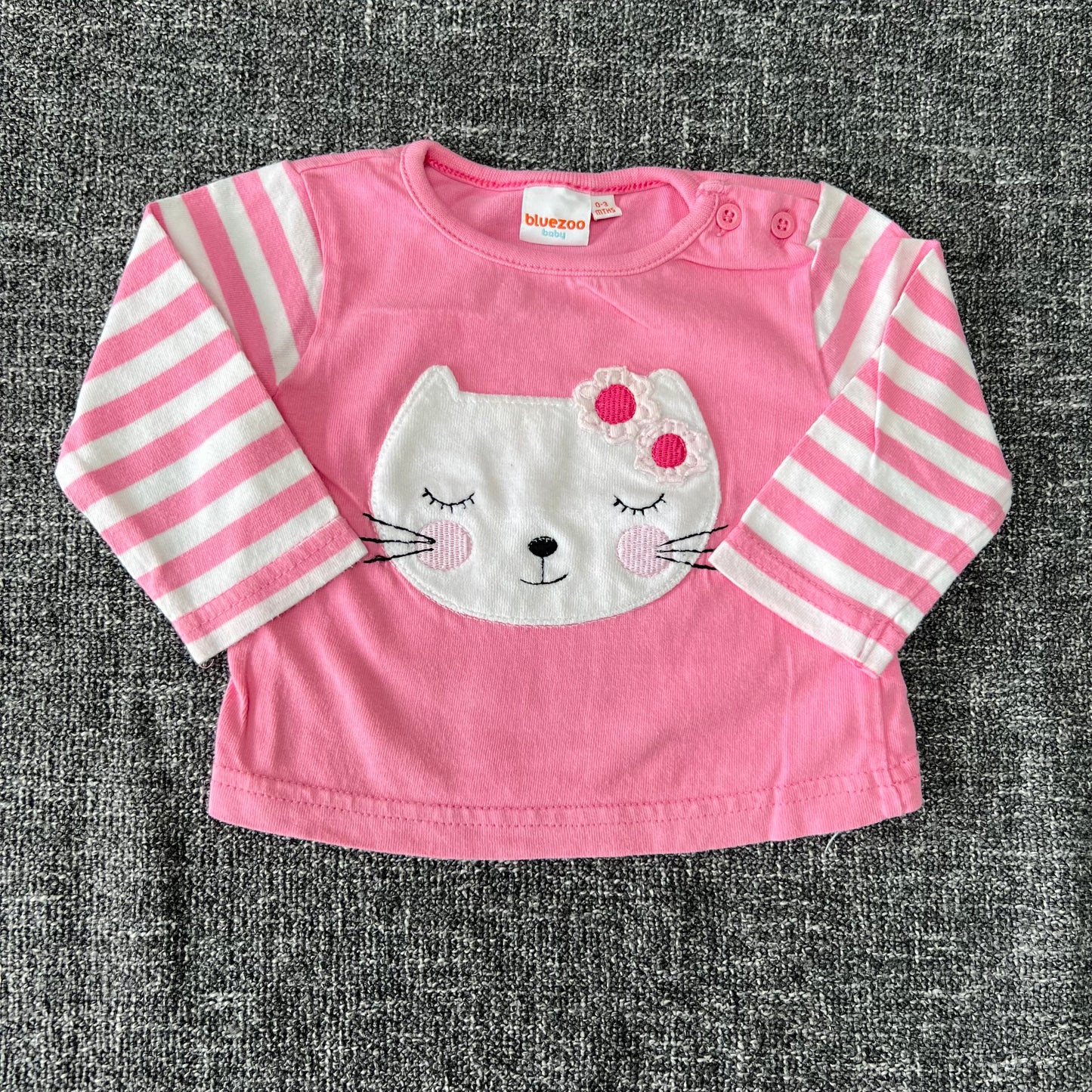 Girls 0-3 Month Pink & White Cat Long Sleeved Top