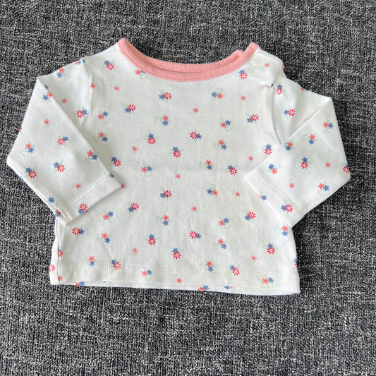 Girls 0-3 Month White Floral Long Sleeved Top