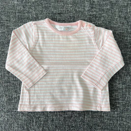 Girls 0-3 Month Pink & White Striped Long Sleeved Top