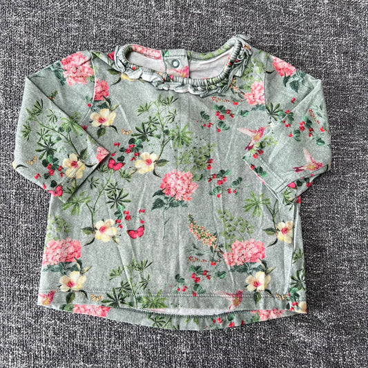 Girls 0-3 Month Green Floral Long Sleeved Top