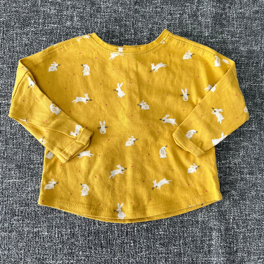 Girls 0-3 Month Yellow Rabbit Long Sleeved Top