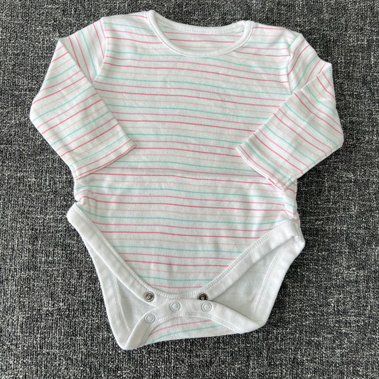 Girls 0-3 Month White Striped Long Sleeved Bodysuit