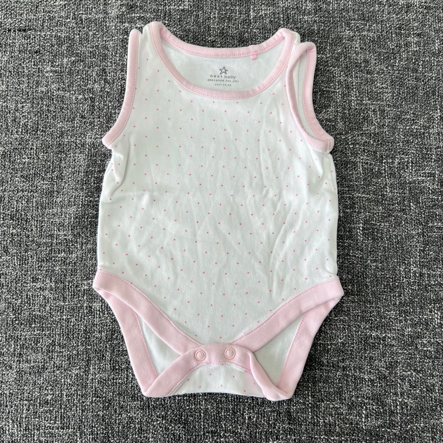 Girls 0-3 Month White With Pink Spots Sleeveless Bodysuit