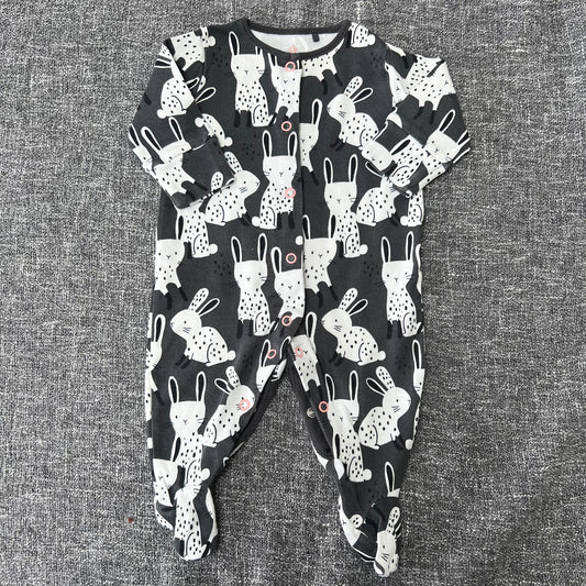 Girls 0-3 Month Grey & With White Rabbits Sleepsuit