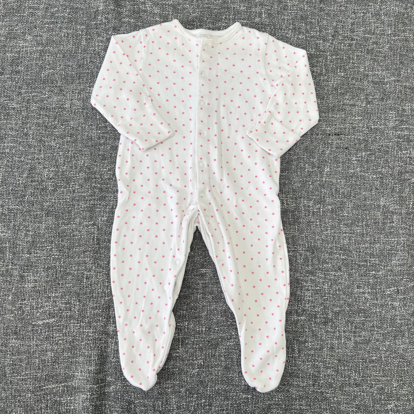 Girls 0-3 Month White With Pink Stars Sleepsuit