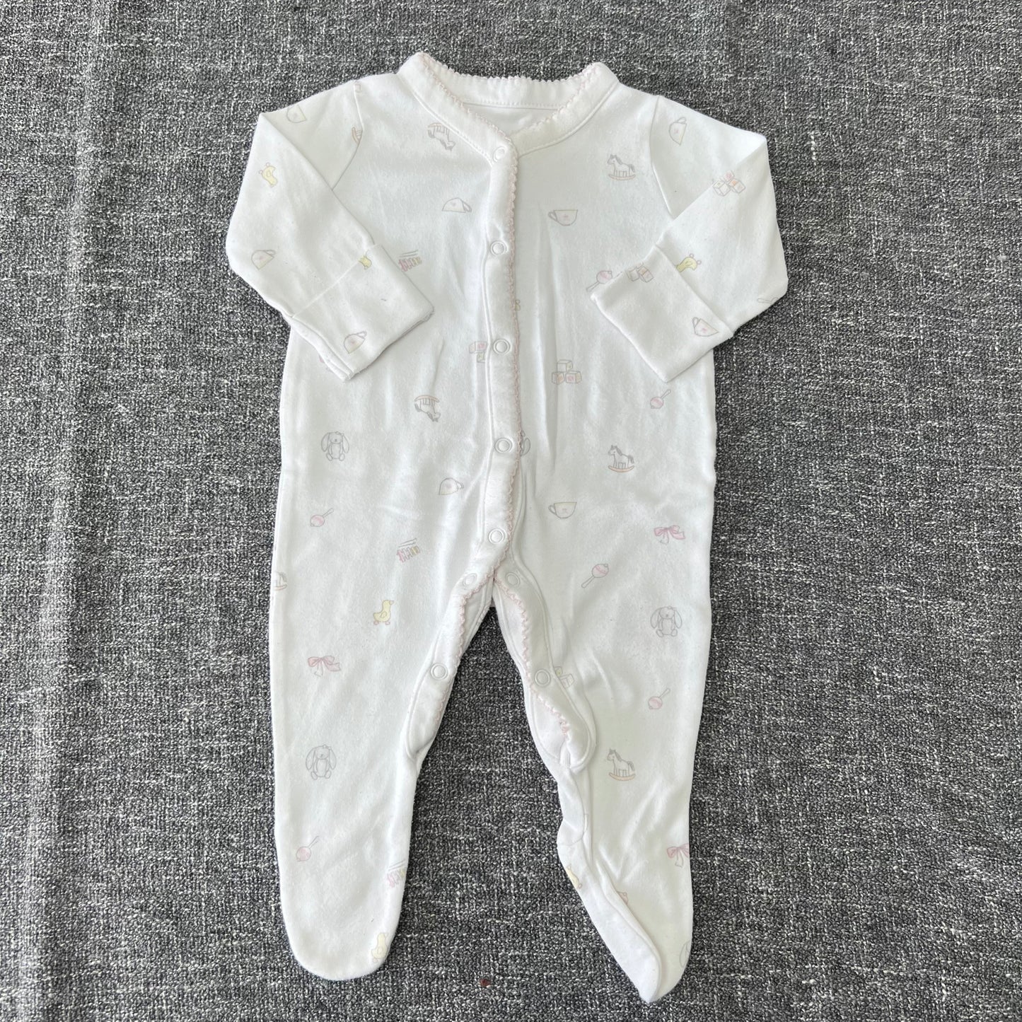 Girls 0-3 Month White Patterned Sleepsuit