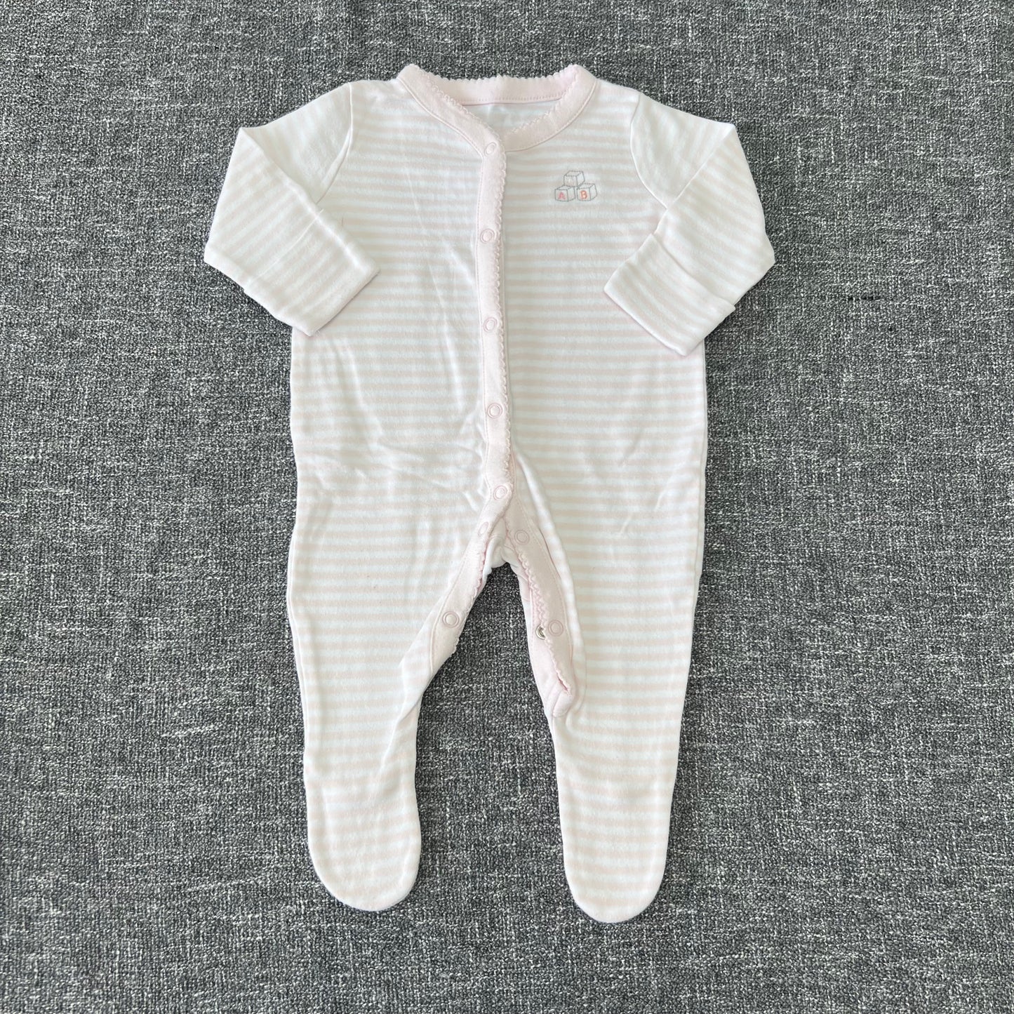 Girls 0-3 Month "ABC" Pink & White Striped Sleepsuit