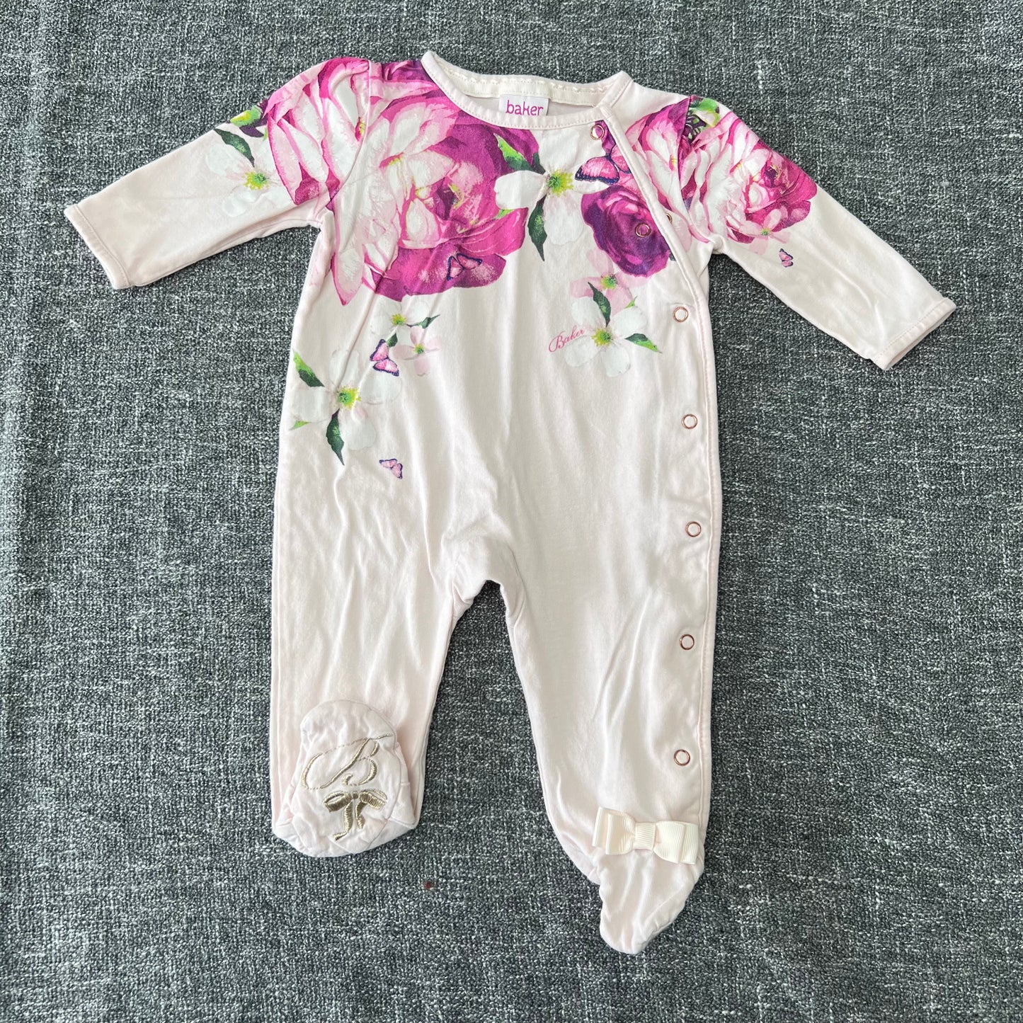 Girls 0-3 Month Pink Floral Sleepsuit