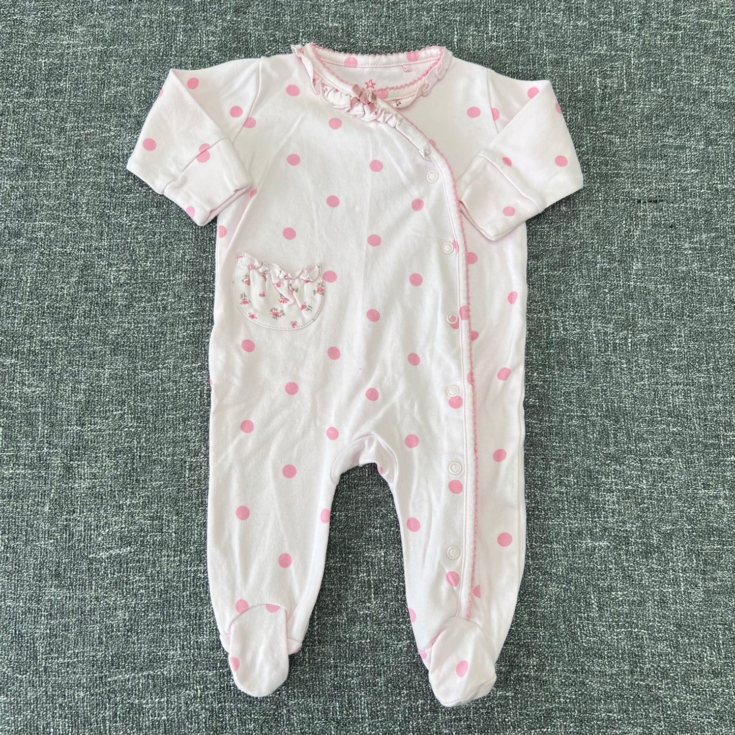 Girls 0-3 Month Pink Spot Sleepsuit