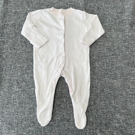 Girls 0-3 Month Pink & White Striped Sleepsuit